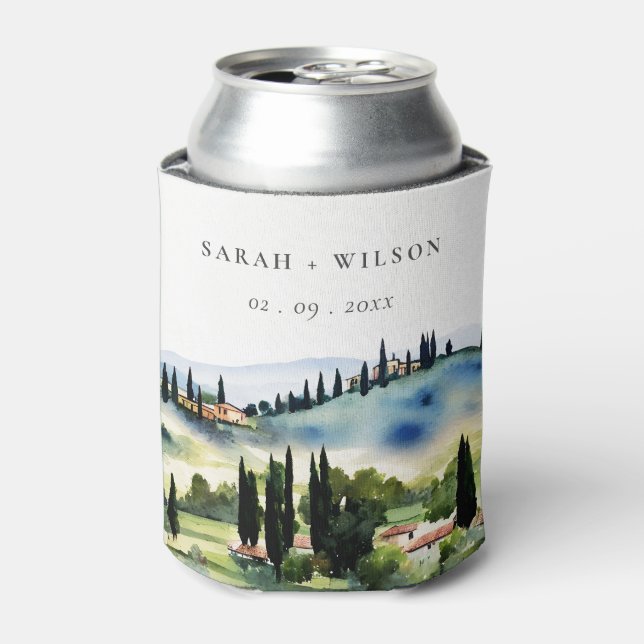 Elegante Toskana Italien Wasserfarbenen Landschaft Dosenkühler (Kanne Vorderseite)