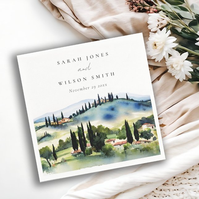 Elegante Toskana Italien Wasserfarbenen Landschaft Serviette (Von Creator hochgeladen)