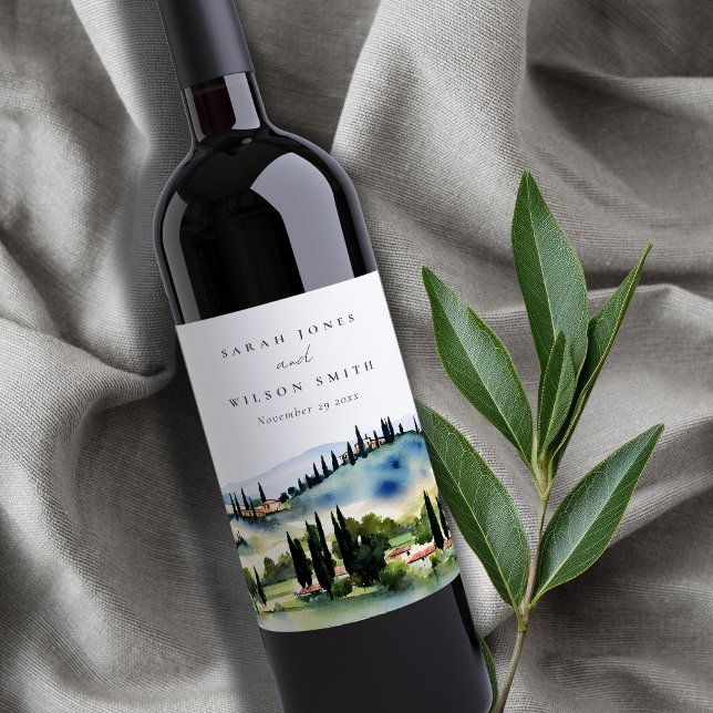 Elegante Toskana Italien Wasserfarbenen Landschaft Weinetikett (Von Creator hochgeladen)
