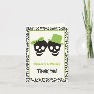 Elegante Totenschädel Halloween grüne Hochzeit Dan Dankeskarte