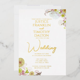 Elegante traditionelle Blumenhochzeit Folieneinladung