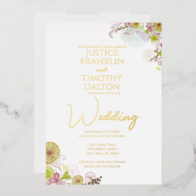 Elegante traditionelle Hochzeit mit Blumen Folieneinladung (Briefumschlag)