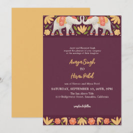 Elegante traditionelle indische Elefanten Hochzeit Einladung