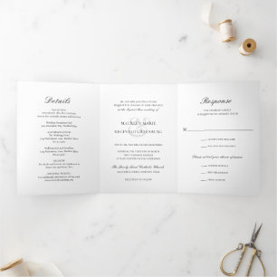 Elegante traditionelle katholische Hochzeit Dreifach Gefaltete Einladung