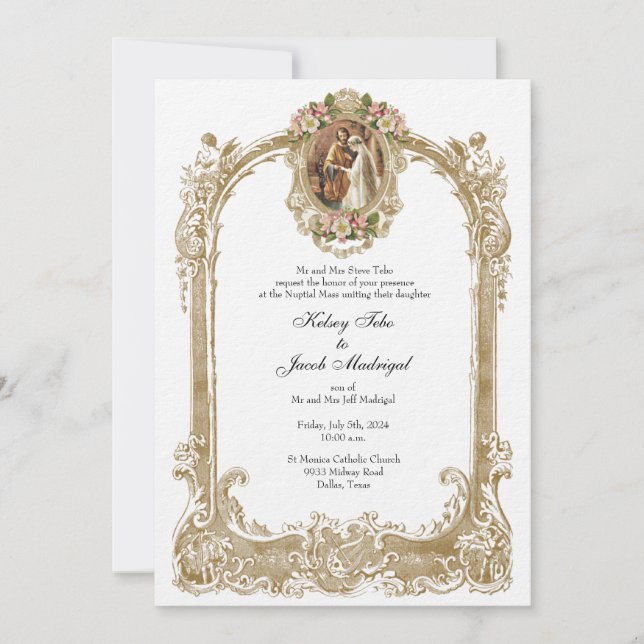 Elegante traditionelle katholische Hochzeit & Empf Einladung (Vorderseite)