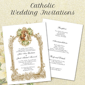 Elegante traditionelle katholische Hochzeit & Empf Einladung