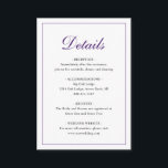 Elegante Traditionelle klassische Lila Hochzeit Begleitkarte<br><div class="desc">Traditionelle und klassische Hochzeitszimmerkarte mit einem einfachen Design mit "Details" in einer eleganten königlichen lila Kalligraphie innerhalb eines dünnen Randes. Die Rückseite ist solide lila. Die Vorlage ermöglicht Ihnen,  wichtige Informationen über Ihren besonderen Tag zu teilen. Dieses klassische Design ist perfekt für eine formelle Hochzeit im Herbst / Herbst.</div>