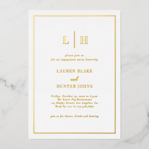 Elegante traditionelle Monogramm-Gold-Verlobungspa Folieneinladung