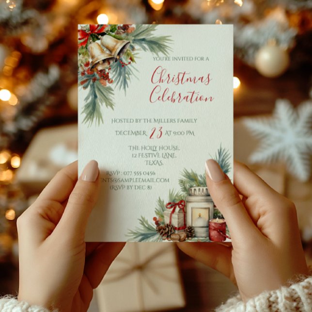 Elegante Traditionelle Weihnachts-Party Einladung (Classic Christmas Elegance invitation card — elegant holiday party invite for corporate events.)