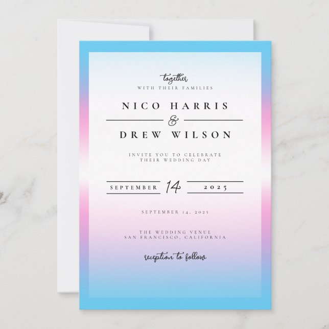 Elegante Trans Pride Wedding Einladung (Vorderseite)