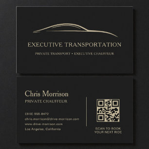 Elegante Transport Auto QR Code Schwarz & Gold Visitenkarte