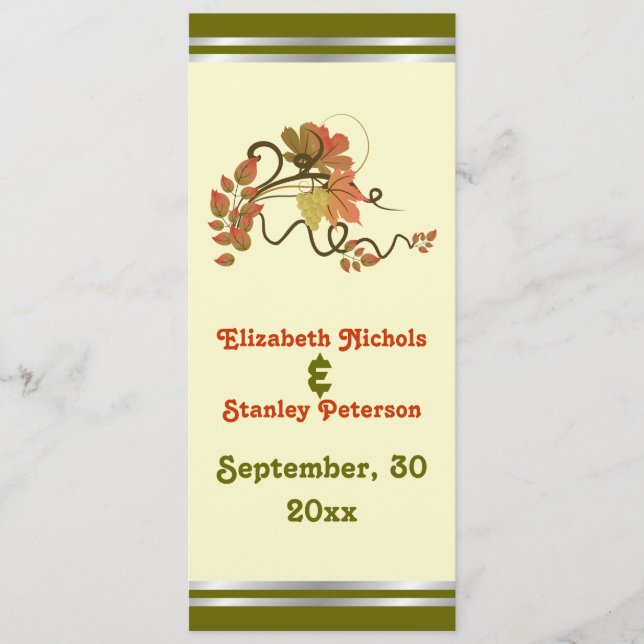 Elegante Traube und Blätter Hochzeitskarte Programm (Vorderseite)