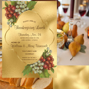 Elegante Trauben & Gold Erntedank Mittagessen Einladung