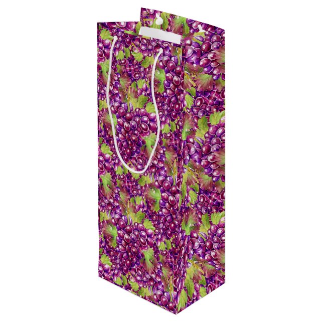 Elegante Trauben Papier Tasche Wein Geschenktüte Für Weinflaschen (Rückseite Schrägansicht)