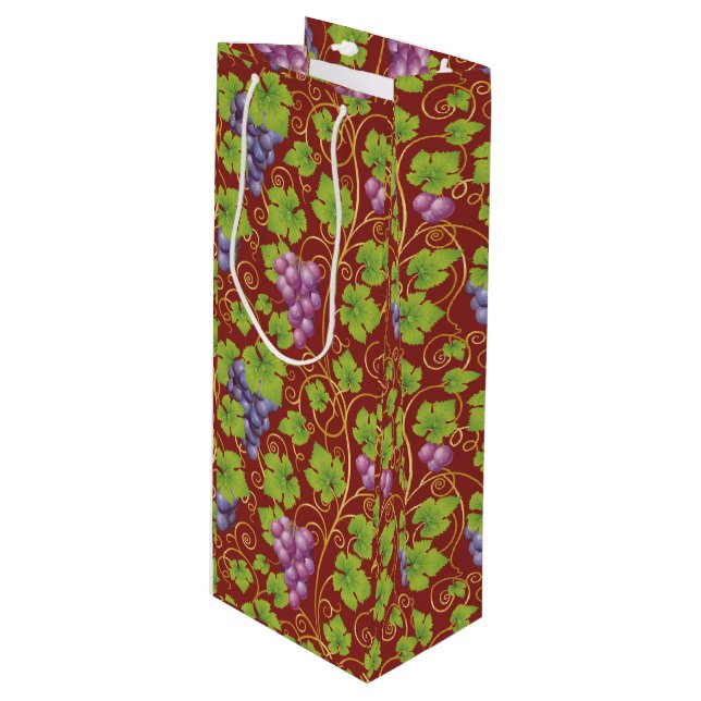 Elegante Trauben Papier Tasche Wein Geschenktüte Für Weinflaschen (Vorderseite Schrägansicht)