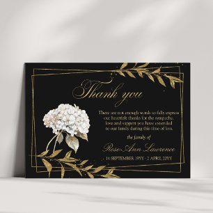 Elegante Trauerweiße Hortensie Goldene Blätter Dankeskarte