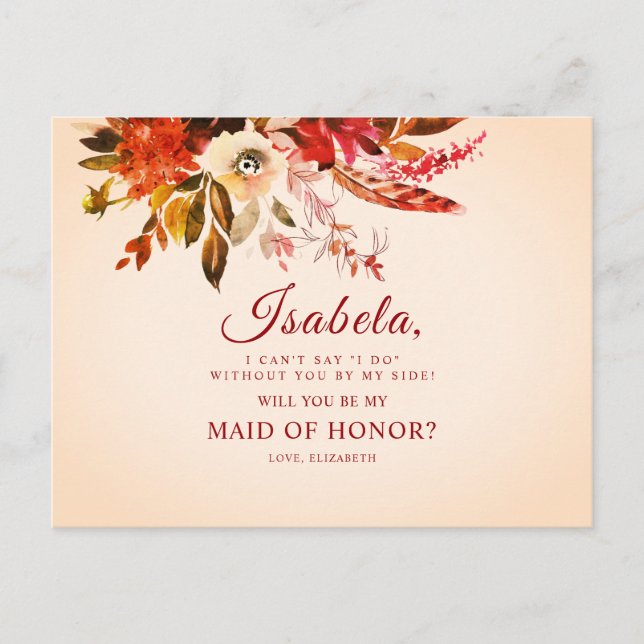 Elegante Trauzeugin Rustikal Fall Postkarte (Vorderseite)