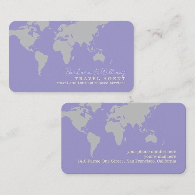 Elegante Travel Agent lilac blue Business Card Visitenkarte (Vorne/Hinten)