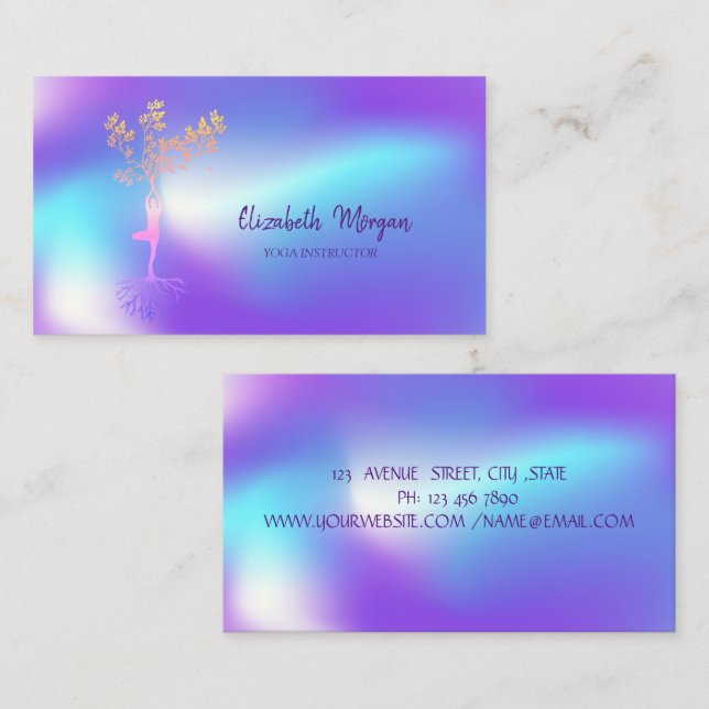 Elegante Tree Silhouette, Ombre Holographic Yoga Visitenkarte (Vorne/Hinten)