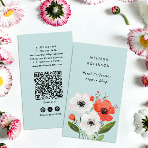 Elegante Trendige Blumen Blumenladen QR Code Grün Visitenkarte