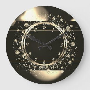 Elegante Trendige Gold Konfetti Punkte Schwarz Große Wanduhr