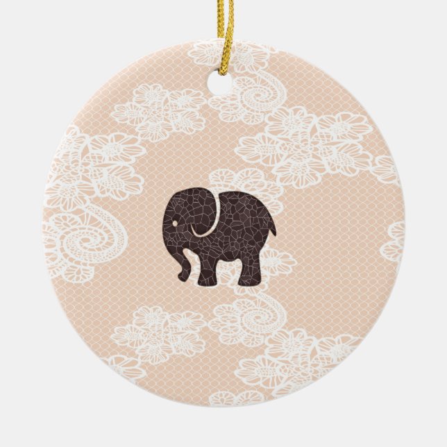 elegante trendige, mädchenhafte niedliche Elefante Keramik Ornament (Vorne)