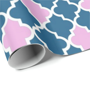 Elegante, trendige Marineblau, rosa Quarrefolie Geschenkpapier