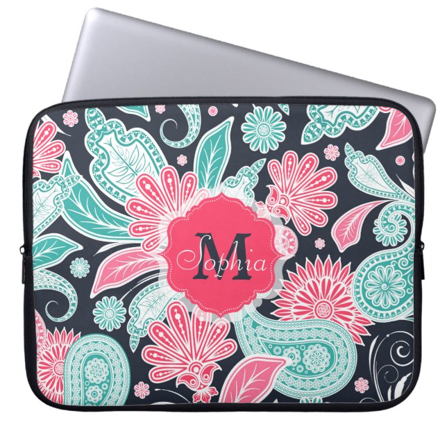 Elegante trendige Paisley-Blumenmuster-Abbildung Laptopschutzhülle (Vorderseite)
