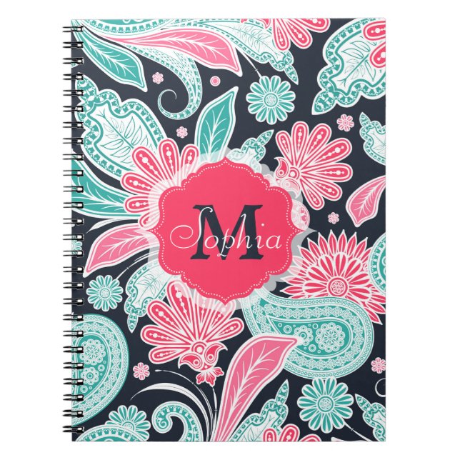 Elegante trendige Paisley-Blumenmuster-Abbildung Notizblock (Vorderseite)