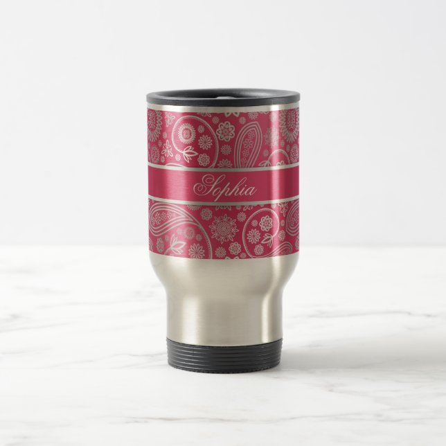 Elegante trendige Paisley-Blumenmuster-Abbildung Reisebecher (Mittel)
