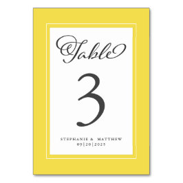 Elegante, trendige Rezeption in Gelb und Weiß Tischnummer