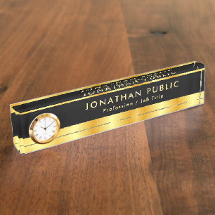 Elegante, trendige Schwarz-Gold-Namensvorlage Namensplakette