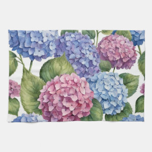 Elegante trendige Wasserfarbe Hortensie Floral Geschirrtuch