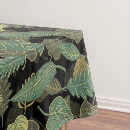 Elegante Trendy Fall Green Blätter Herbst Schwarz Tischdecke