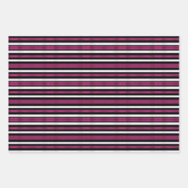 Elegante Trendy Magenta Schwarz und Weiß Streifen Geschenkpapier Set