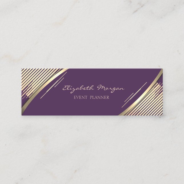 Elegante Trendy, Violet, Imitate Gold Streifen Mini Visitenkarte (Vorderseite)