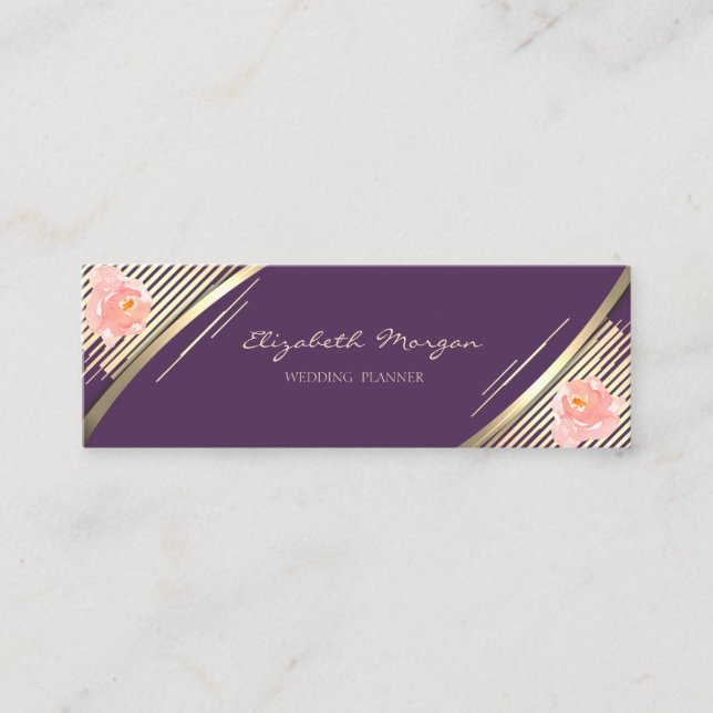 Elegante Trendy, Violet, Imitate Gold Streifen, Ro Mini Visitenkarte (Vorderseite)