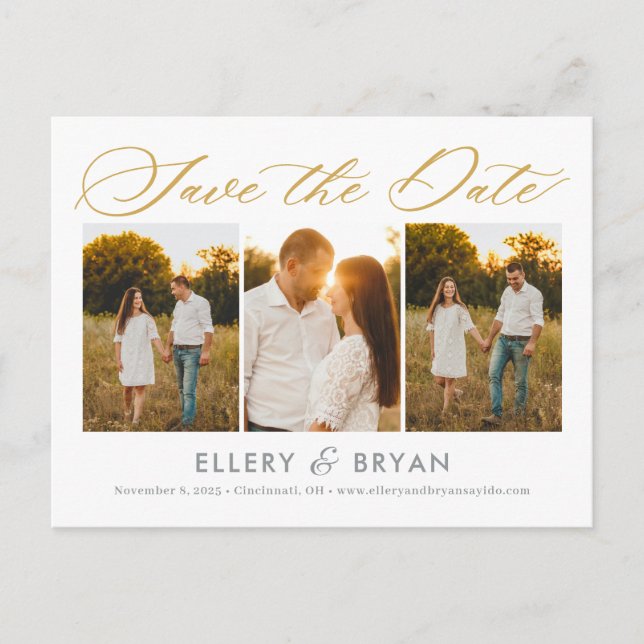 Elegante Trio bearbeitbare Farbe Save the Date Pos Postkarte (Vorderseite)