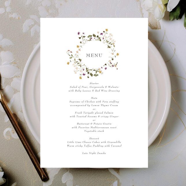 Elegante trockene Wildblume Pampas Floral Wedding Menükarte (Von Creator hochgeladen)