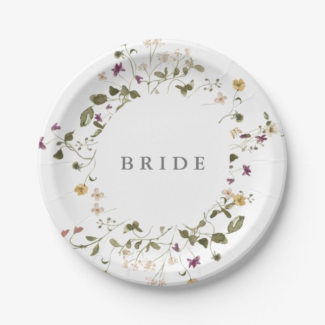 Elegante trockene Wildblume Pampas Floral Wedding Pappteller (Vorderseite)