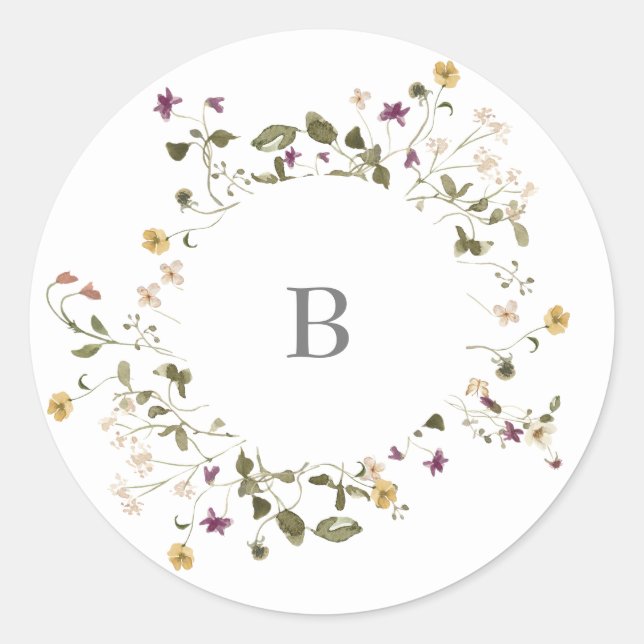 Elegante trockene Wildblume Pampas Floral Wedding Runder Aufkleber (Vorderseite)