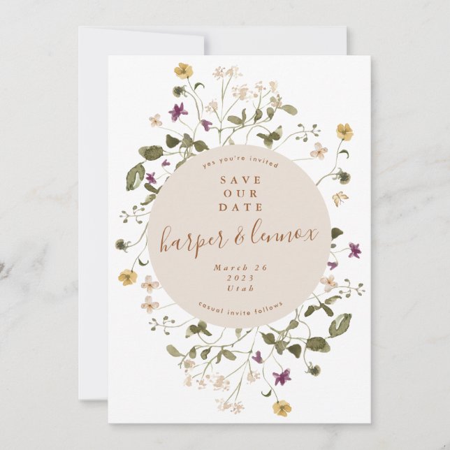 Elegante trockene Wildblume Pampas Floral Wedding Save The Date (Vorderseite)