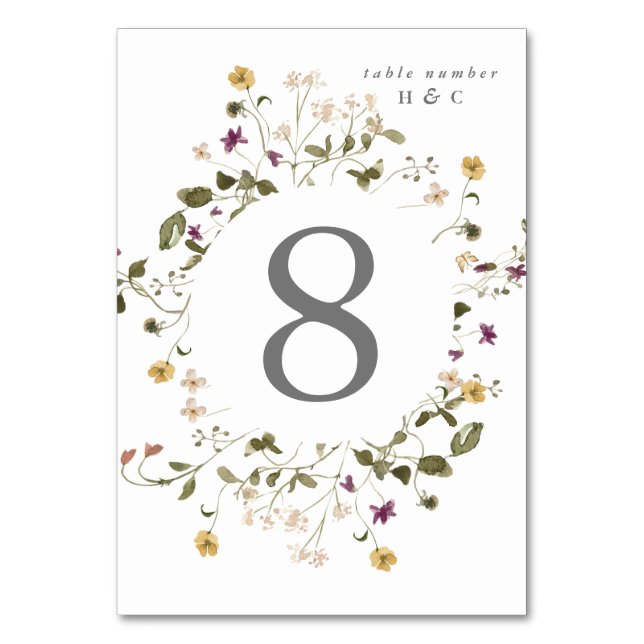 Elegante trockene Wildblume Pampas Floral Wedding Tischnummer (Vorderseite)