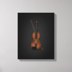 Elegante Trompe L'oeil Violin & Bow auf 11x14 Blac Leinwanddruck