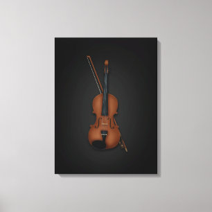 Elegante Trompe L'oeil Violin & Bow auf 18x24 Schw Leinwanddruck