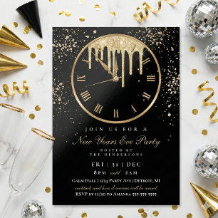 Elegante tropfende Uhr Silvesterparty-Einladung Einladung