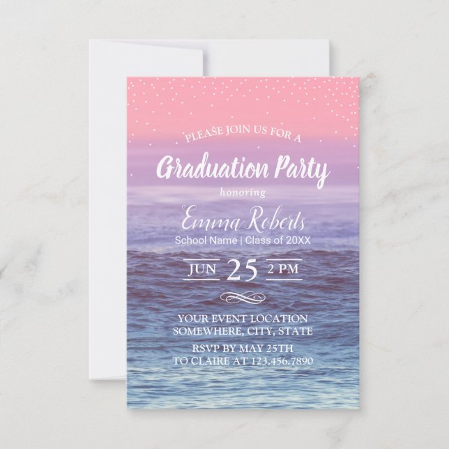 Elegante Tropical Beach Graduation Party Einladung (Vorderseite)
