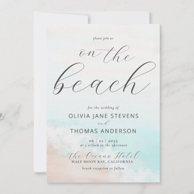 Elegante Tropical Beach Waves in einer Hochzeit Einladung (Vorderseite)