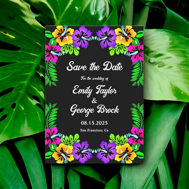 Elegante Tropical Boho Rose Black Floral Wedding Save The Date (Von Creator hochgeladen)