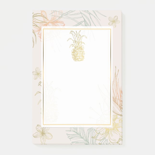 Elegante Tropical Botanical Floral Gold Ananas Post-it Klebezettel (Vorderseite)